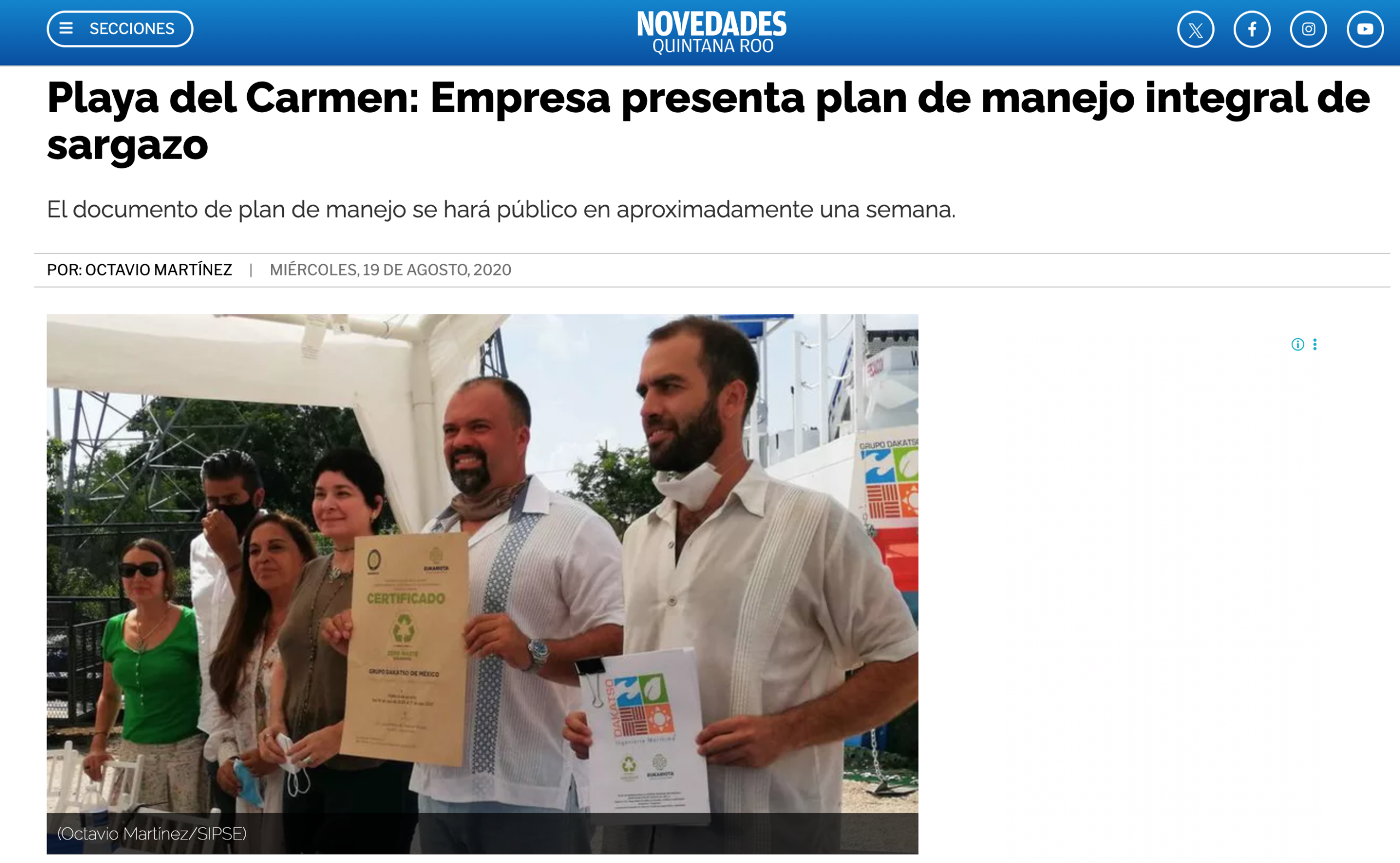 SIPSE: Presentan plan de manejo integral de sargazo – Dakatso / Eukariota